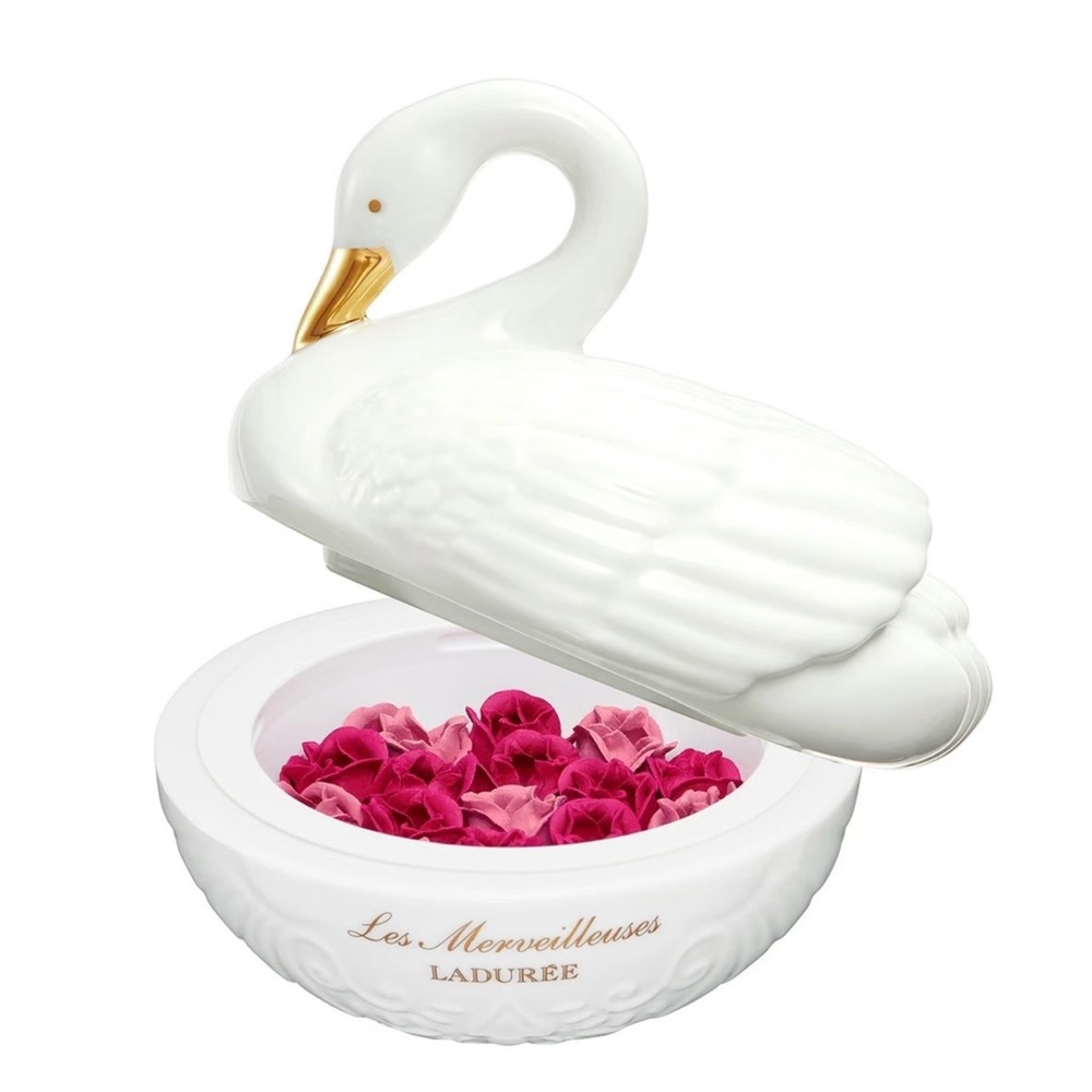 Laduree Swan Porcelain Bowl with Pink Petals